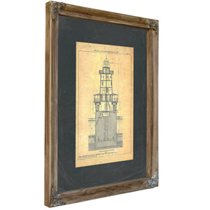 The Keepers Vigil Hooper Island Lighthouse Blueprint — Verdigris Framed Canvas Print | Bella Frye