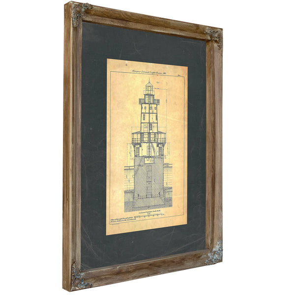 The Keepers Vigil Hooper Island Lighthouse Blueprint — Verdigris Framed Canvas Print | Bella Frye
