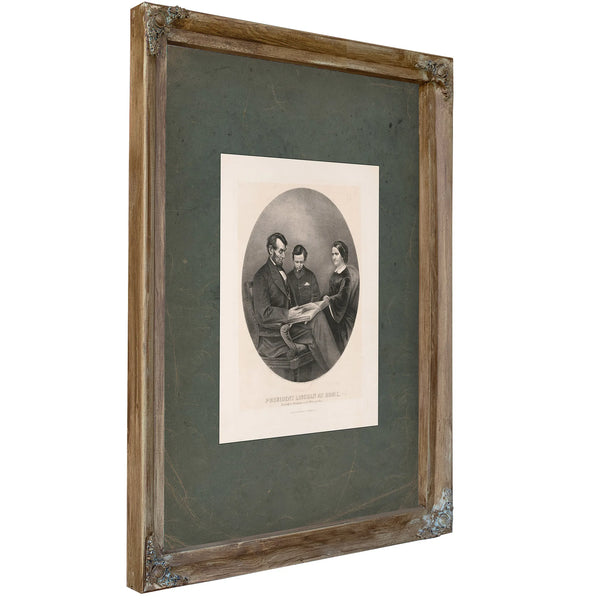 President Lincoln at Home Reading the Scriptures to His Wife and Son 1865 — Verdigris Framed Canvas Print | Bella Frye
