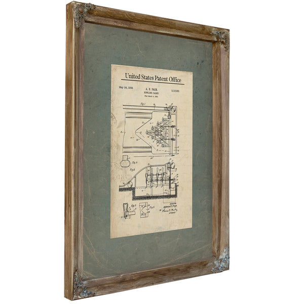 Us Patent No. 2118383 Bowling Game by Alphonse E Page May 24 1938 — Verdigris Framed Canvas Print | Bella Frye