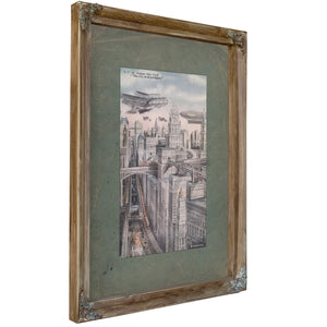Tomorrows Metropolis a Prophecy in Steel and Sky — Verdigris Framed Canvas Print | Bella Frye