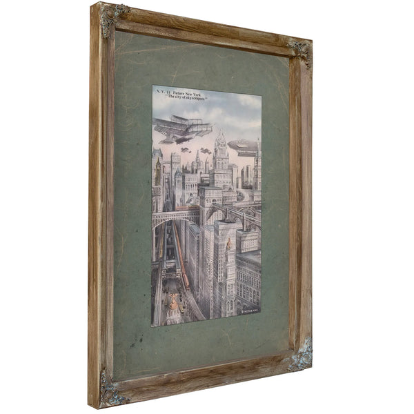 Tomorrows Metropolis a Prophecy in Steel and Sky — Verdigris Framed Canvas Print | Bella Frye