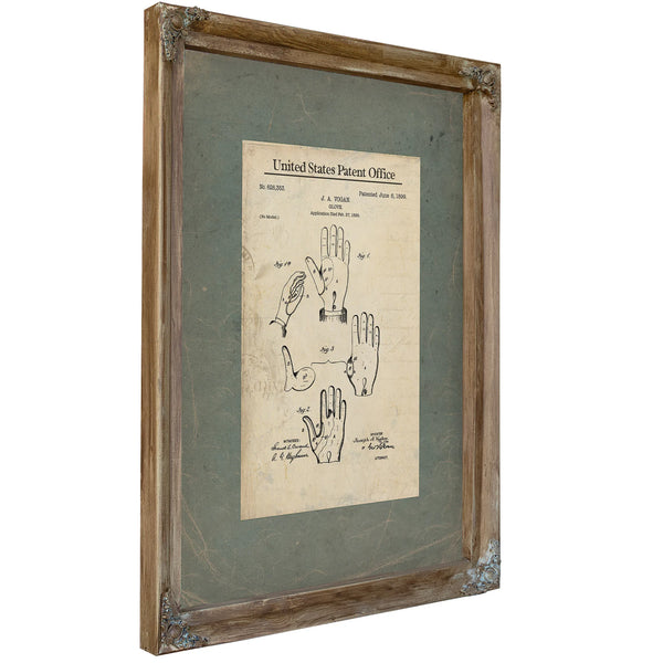 Us Patent No. 626353 Glove by Ja Vogan June 6 1899 — Verdigris Framed Canvas Print | Bella Frye