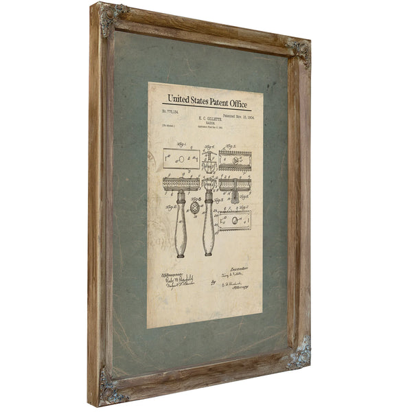 The Gillette Razor Patent of 194 Blueprint of the Modern Morning Ritual — Verdigris Framed Canvas Print | Bella Frye
