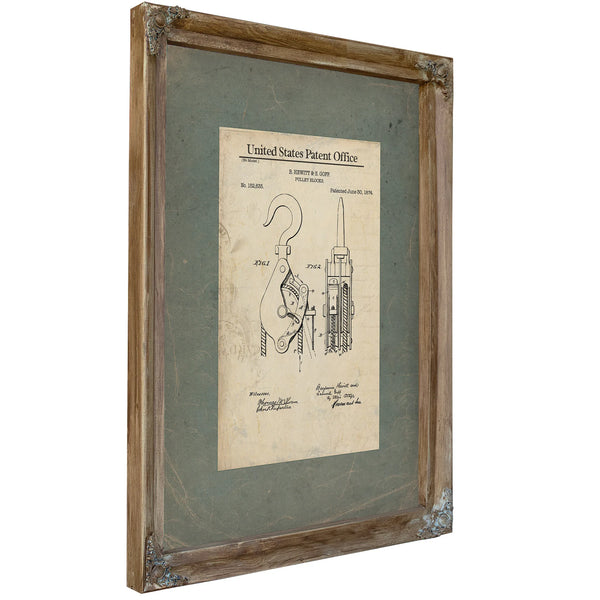 United States Patent No. 152635 Pulley Blocks by B Hewitt S Goff Patented June 3 1874 — Verdigris Framed Canvas Print | Bella