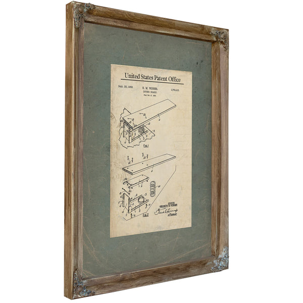 Us Patent No. 2764413 Diving Board by Kenneth M Wisner September 25 1956 — Verdigris Framed Canvas Print | Bella Frye