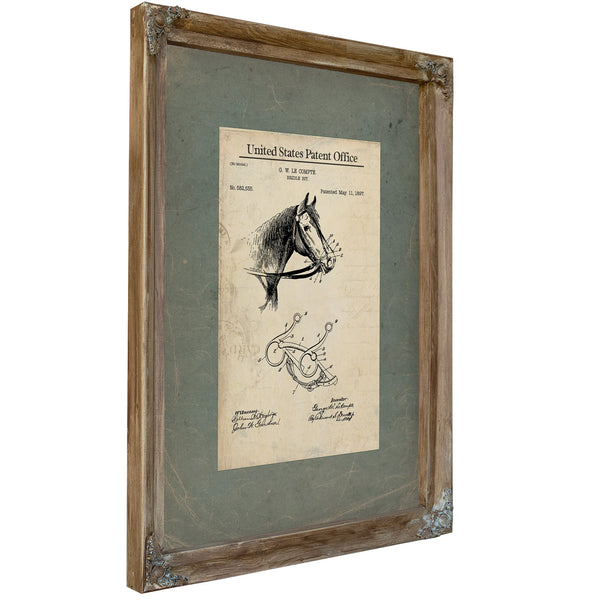 Us Patent No. 582535 Bridle Bit by G W Le Compte May 11 1897 — Verdigris Framed Canvas Print | Bella Frye