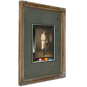 Babe Ruth Full Length Portrait Standing Facing Slightly Left in Baseball Uniform 1 — Verdigris Framed Canvas Print | Bella Fr