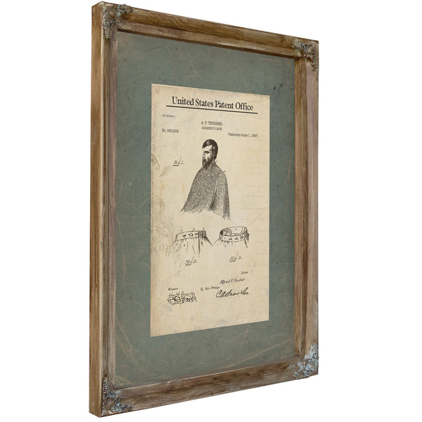 The Barbers Shroud Patent Drawing of 1897 — Verdigris Framed Canvas Print | Bella Frye