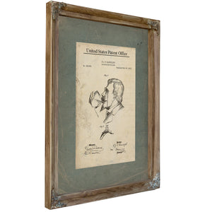 The Gentlemans Peculiar Apparatus Patent for the Preservation of the Victorian Moustache — Verdigris Framed Canvas Print | Be