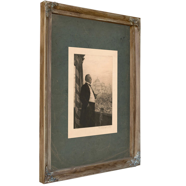 William Mckinley Preparing to Speak to Large Crowd From Balcony 192 — Verdigris Framed Canvas Print | Bella Frye