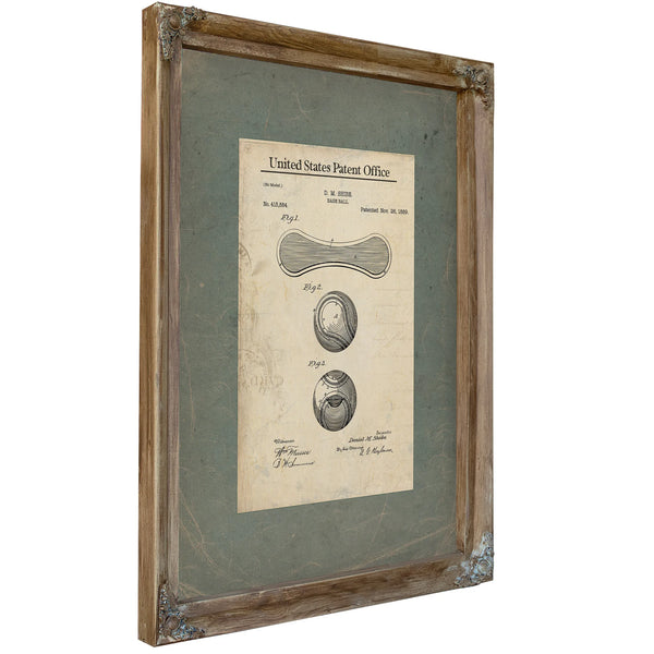 Us Patent No. 415884 Base Ball by D M Shibe November 26 1889 — Verdigris Framed Canvas Print | Bella Frye