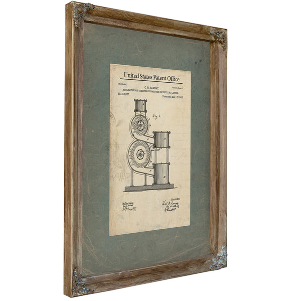 The Ramsay Whiskey Apparatus Patent Drawing of Spirited Engineering — Verdigris Framed Canvas Print | Bella Frye