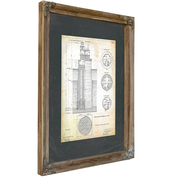 The Keepers Fortress Baltimore Harbor Light Engineering Blueprint — Verdigris Framed Canvas Print | Bella Frye