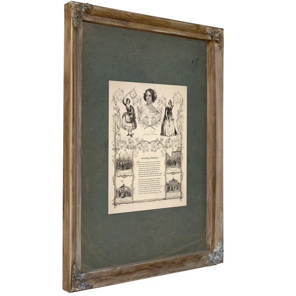 Greeting to America 19th Century — Verdigris Framed Canvas Print | Bella Frye
