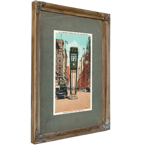 The Bronze Sentinel of Fifth Avenue — Verdigris Framed Canvas Print | Bella Frye
