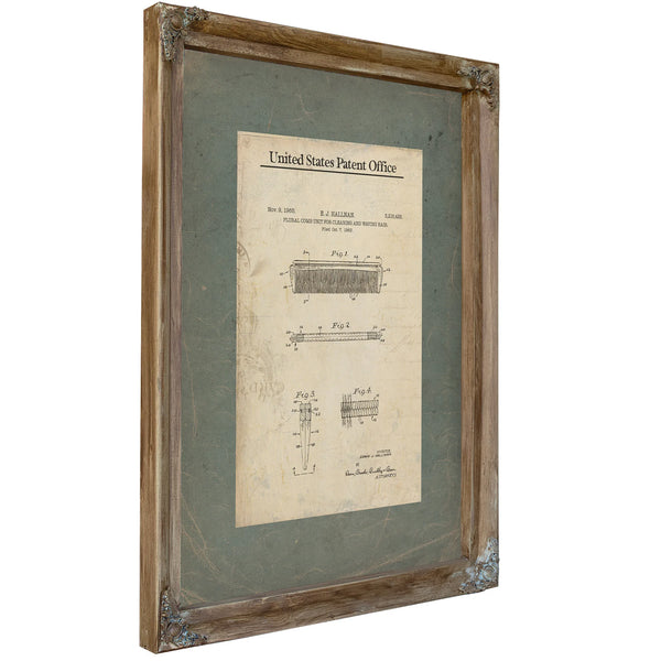 The Hallnan Comb Patent — a Study in Vanitys Instruments — Verdigris Framed Canvas Print | Bella Frye