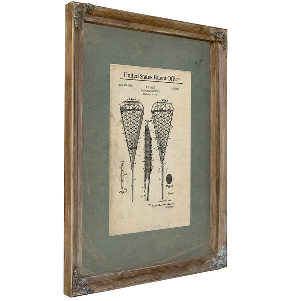 United States Patent No. 258519 Lacrosse Racquet by Frederic C Jay Filed September 9 1948 — Verdigris Framed Canvas Print | B