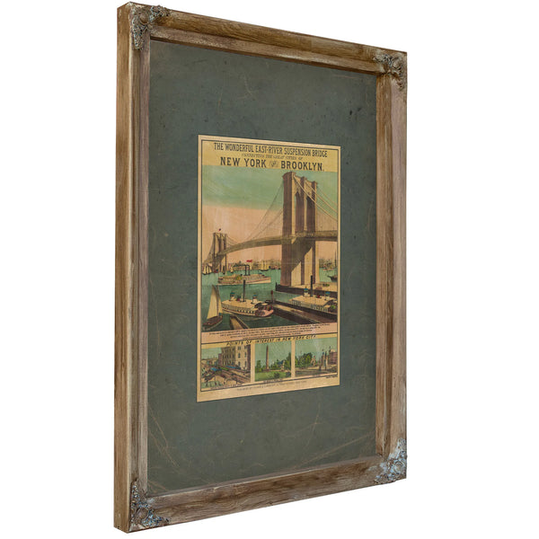 The Wonderful East River Suspension Bridge Connecting the Great Cities of New York and Brooklyn 1883 — Verdigris Framed Canva