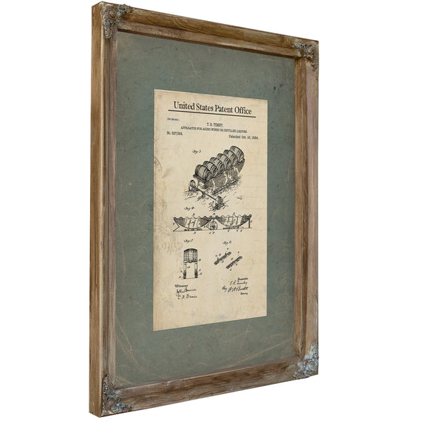 The Timby Aging Apparatus Patent Blueprint for Accelerated Spirits — Verdigris Framed Canvas Print | Bella Frye