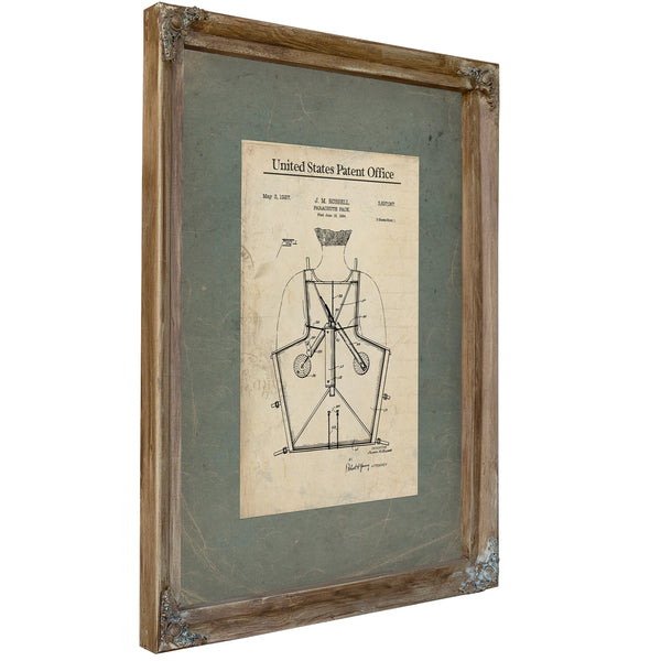 Us Patent No. 362767 Parachute Pack by Jm Russell Filed June 18 1924 — Verdigris Framed Canvas Print | Bella Frye