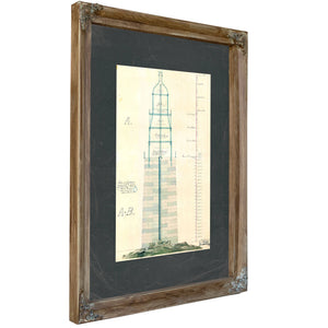 The Keepers Vigil Minots Ledge Lighthouse Blueprintb — Verdigris Framed Canvas Print | Bella Frye
