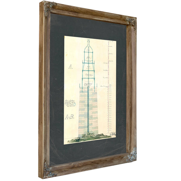 The Keepers Vigil Minots Ledge Lighthouse Blueprintb — Verdigris Framed Canvas Print | Bella Frye