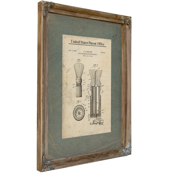 The Gentlemans Ritual — Stelton Shaving Brush Patent — Verdigris Framed Canvas Print | Bella Frye
