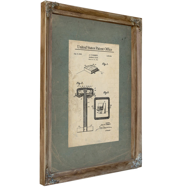 Us Patent No. 245492 Baseball Base by John P Corbett (1946) — Verdigris Framed Canvas Print | Bella Frye