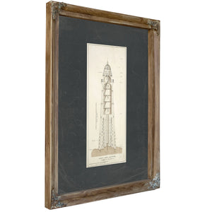The Keepers Spiral Minots Ledge Lighthouse Blueprint — Verdigris Framed Canvas Print | Bella Frye
