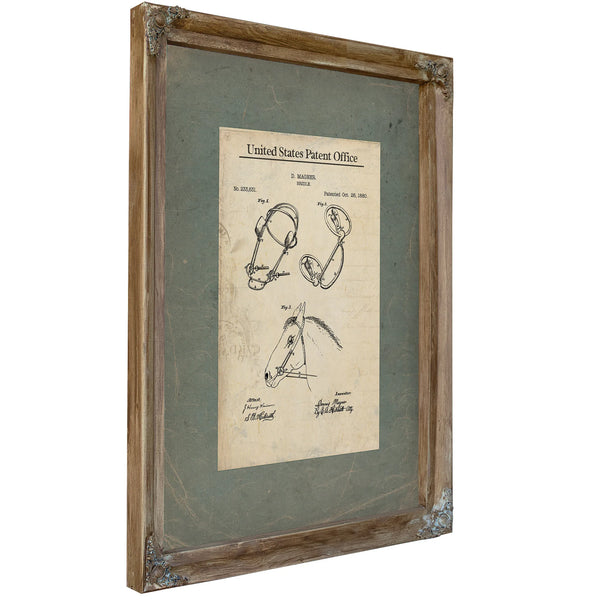 Us Patent No. 233631 Horse Bridle by D Magner October 26 188 — Verdigris Framed Canvas Print | Bella Frye