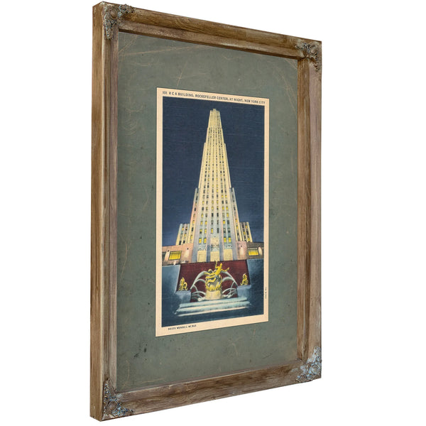 The Prometheus Tower Art Deco Monolith Rising From Manhattans Electric Night — Verdigris Framed Canvas Print | Bella Frye