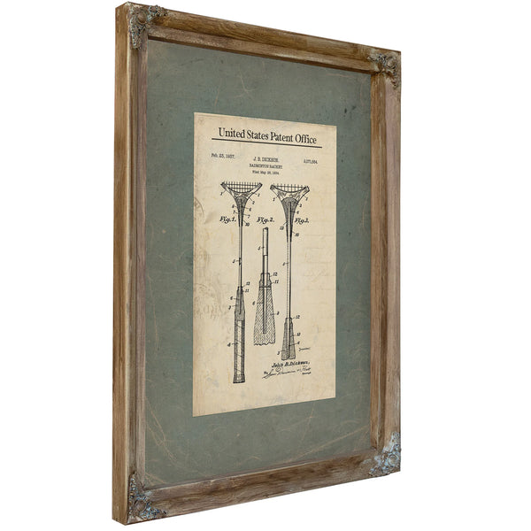 Us Patent No. 271684 Badminton Racket by Jb Dickson (1937) — Verdigris Framed Canvas Print | Bella Frye