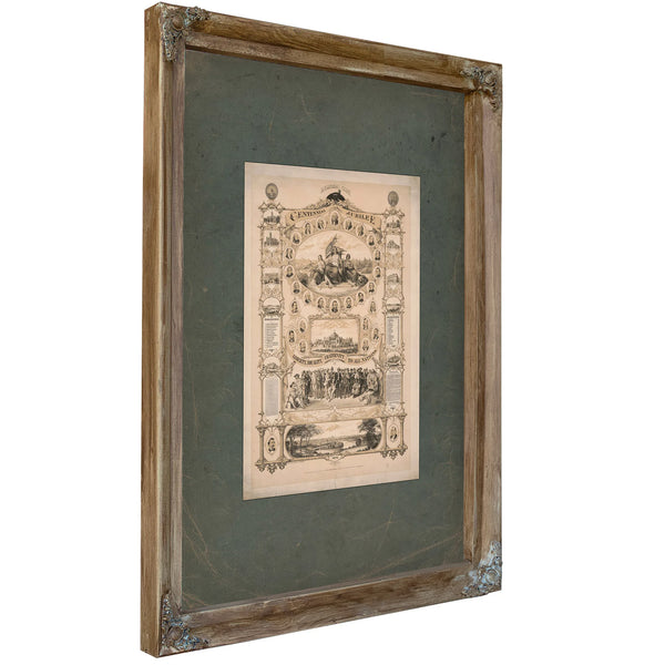 Centennial Jubilee Memorial Card 1876 — Verdigris Framed Canvas Print | Bella Frye