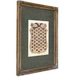Arms of the States and Territories of the American Union 1876 — Verdigris Framed Canvas Print | Bella Frye