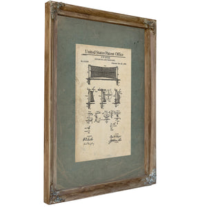 United States Patent No. 415825 Support for Lawn Tennis Nets by Fw Taylor November 26 1889 — Verdigris Framed Canvas Print | 