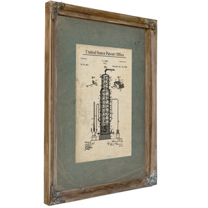 The Hinz Distillation Apparatus Patent Blueprint of Forbidden Spirits — Verdigris Framed Canvas Print | Bella Frye
