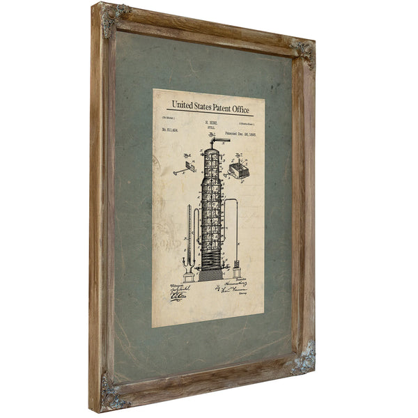 The Hinz Distillation Apparatus Patent Blueprint of Forbidden Spirits — Verdigris Framed Canvas Print | Bella Frye