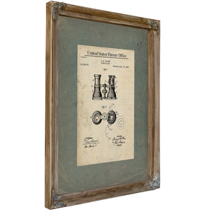 Us Patent No. 26413 Opera Glass by Bh Blank September 12 1882 — Verdigris Framed Canvas Print | Bella Frye