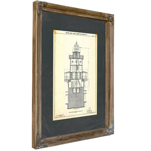 The Keepers Vigil Rockland Lake Lighthouse Blueprint — Verdigris Framed Canvas Print | Bella Frye