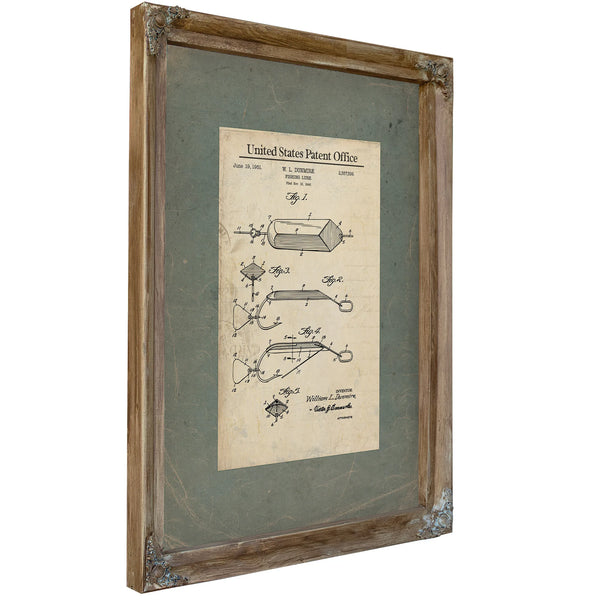 Us Patent No. 2557599 Fishing Lure by William L Dunmire (1951) — Verdigris Framed Canvas Print | Bella Frye