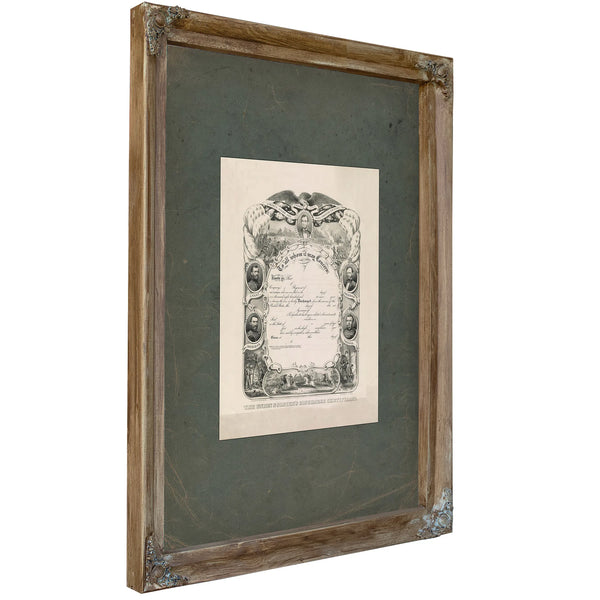 The Union Soldiers Discharge Certificate 1865 — Verdigris Framed Canvas Print | Bella Frye