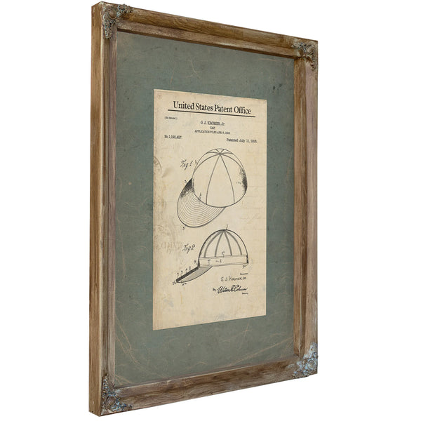 Us Patent No. 119427 Cap Design by Gj Kromer Jr (1916) — Verdigris Framed Canvas Print | Bella Frye