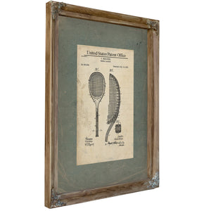 Us Patent No. 455632 Tennis Racket by C Mailings July 12 1891 — Verdigris Framed Canvas Print | Bella Frye