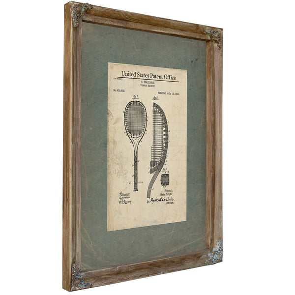 Us Patent No. 455632 Tennis Racket by C Mailings July 12 1891 — Verdigris Framed Canvas Print | Bella Frye