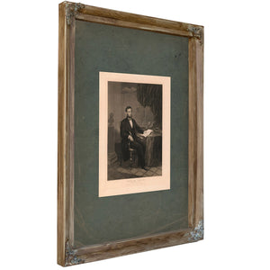 Abraham Lincoln President of the United States Signing the Emancipation Proclamation 1864 — Verdigris Framed Canvas Print | B