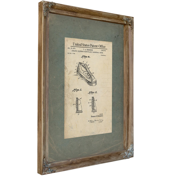 Us Patent No. 355576 Athletic Footwear Particularly Basketball Shoes by Thomas a Edmonds (1971) — Verdigris Framed Canvas Pri