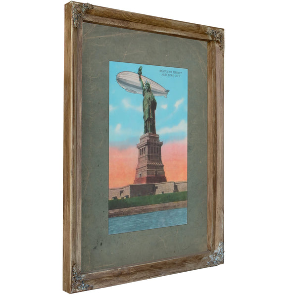 The Colossus and the Silver Leviathan Libertys Vigil at the Golden Door — Verdigris Framed Canvas Print | Bella Frye