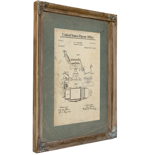 The Barbers Throne Patent Blueprint of Victorian Grooming — Verdigris Framed Canvas Print | Bella Frye