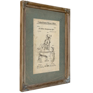 The Barbers Contraption — Patent for Human Grooming 1871 — Verdigris Framed Canvas Print | Bella Frye